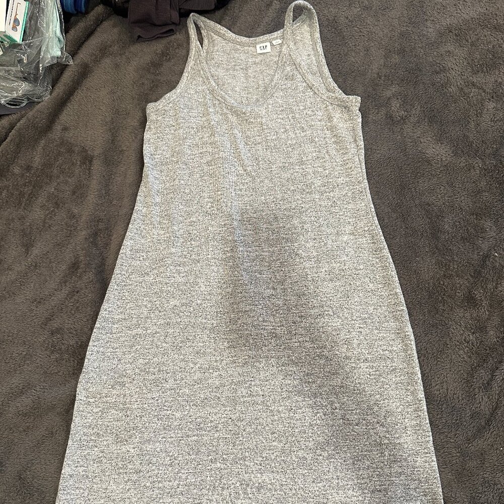 Gap Women's Gray Knit Coverup Crew Neck Midi Tank Dress Size Small